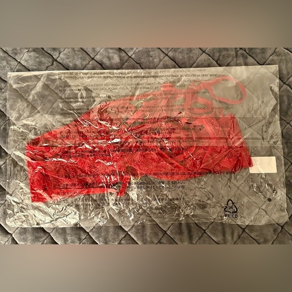 NWT Fredericks of Hollywood Red Lovers Floral Lace Bra & Thong Panty 2pc Set - Picture 5 of 5